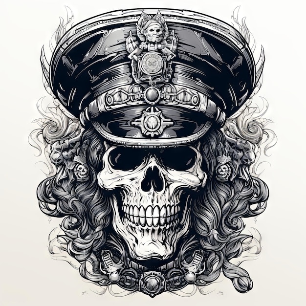 Illustrazione di un disegno del tatuaggio di arte del cranio in stile