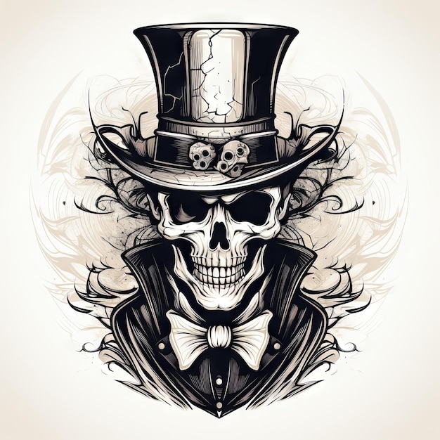 Illustrazione di un disegno del tatuaggio di arte del cranio in stile
