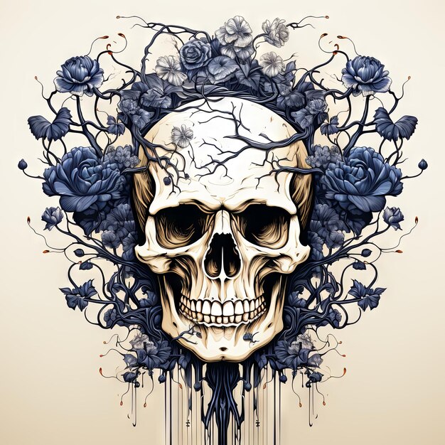 Illustrazione di un disegno del tatuaggio di arte del cranio in stile