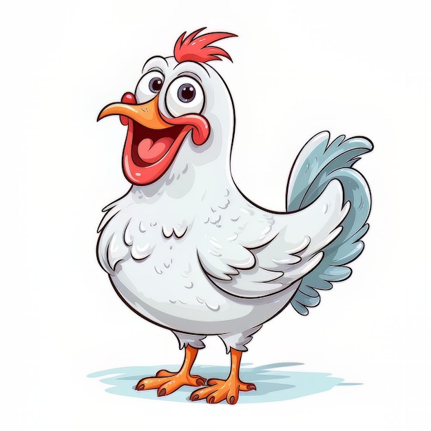 Illustrazione di un divertente gallo di cartone animato su uno sfondo bianco