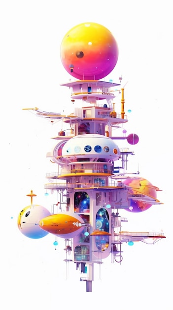 illustrazione di un edificio futuristico con una grande palla arancione in cima ai generativa