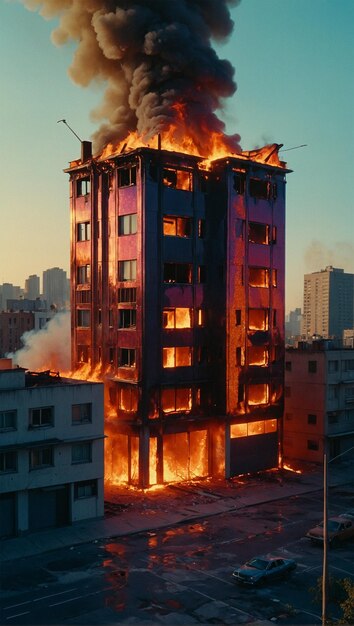 Illustrazione di un edificio in fiamme e fiamme 11
