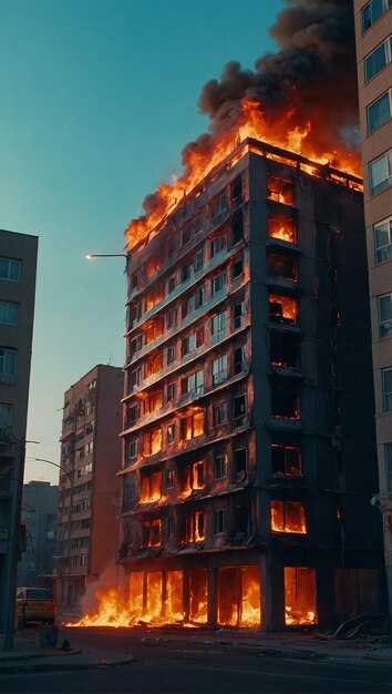 Illustrazione di un edificio in fiamme e fiamme 4