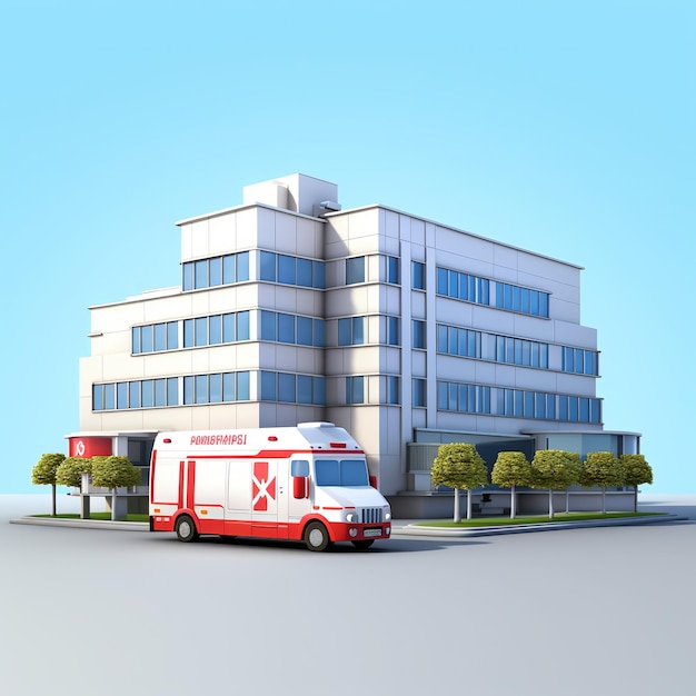 illustrazione di un edificio ospedaliero basso buildinga accelerazione ambulanza