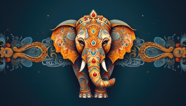 Illustrazione di un elefante arancione su uno sfondo blu