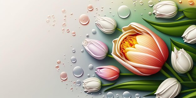 Illustrazione di un fiore di tulipano in fiore e foglie verdi