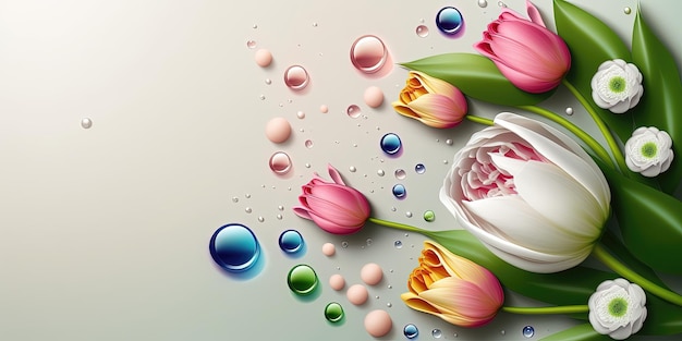 Illustrazione di un fiore di tulipano in fiore e foglie