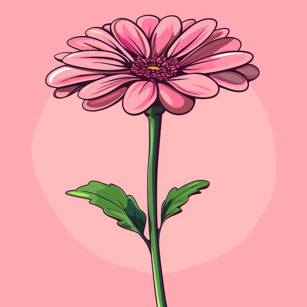 illustrazione di un fiore rosa con foglie verdi su uno sfondo rosa generativo ai