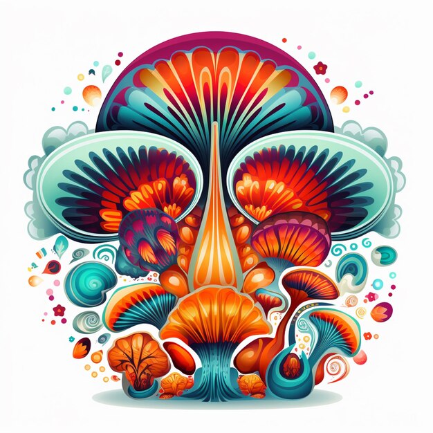 illustrazione di un fungo con un disegno colorato sulla testa generativo ai