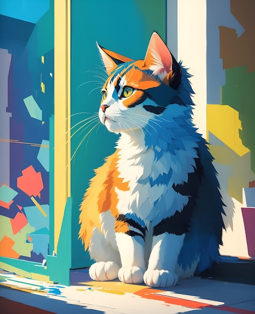 illustrazione di un gatto domestico che dorme vicino alla finestra Generato dall'intelligenza artificiale