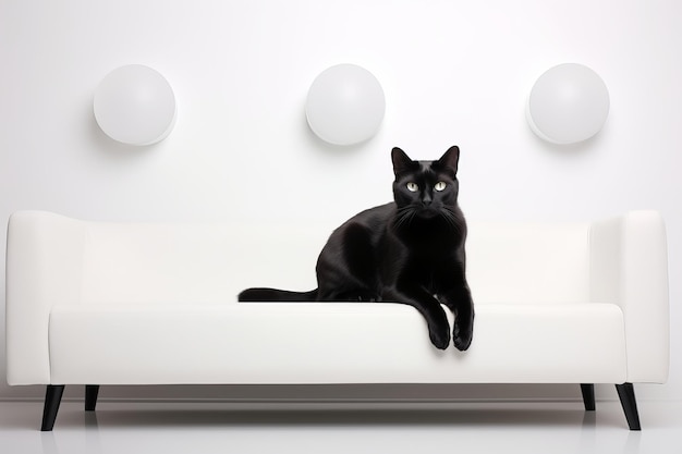 illustrazione di un gatto nero è seduto su un divano bianco Ai generativa