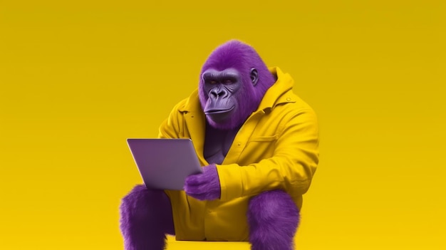 Illustrazione di un gorilla che tiene in mano un portatile