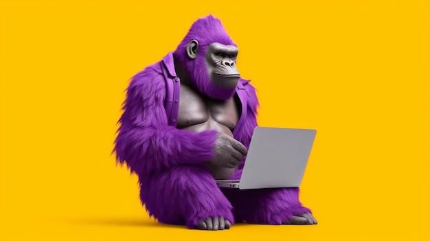 Illustrazione di un gorilla che tiene in mano un portatile