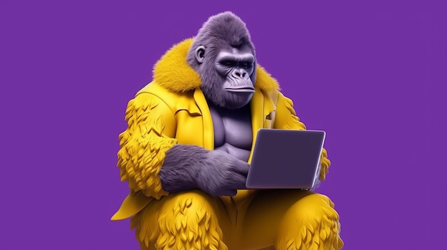 Illustrazione di un gorilla che tiene in mano un portatile