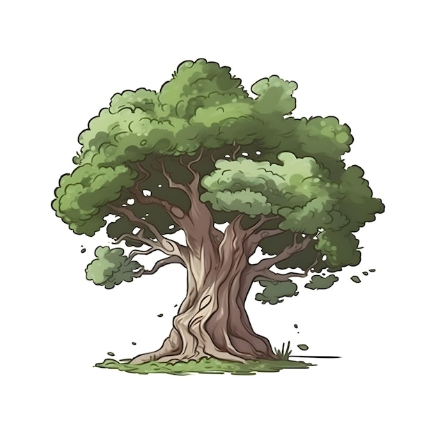 Illustrazione di un grande vecchio albero su un vettore di sfondo bianco