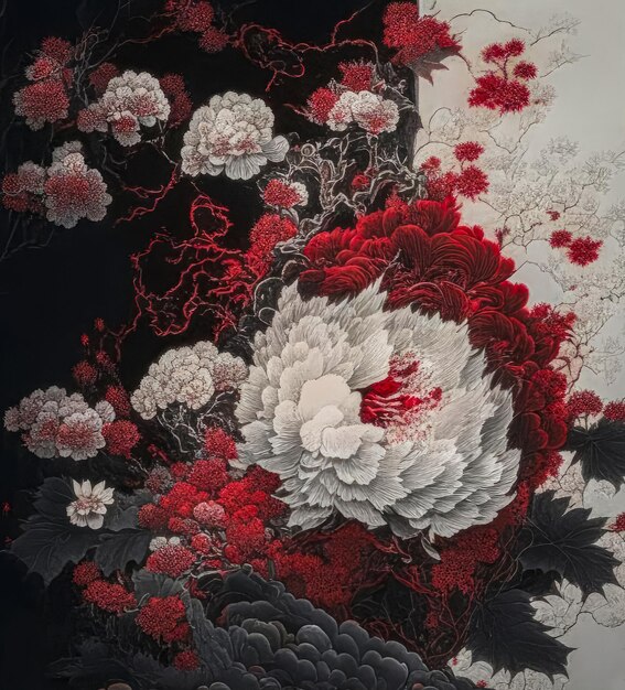 Illustrazione di un grazioso bouquet di fiori in stile giapponese