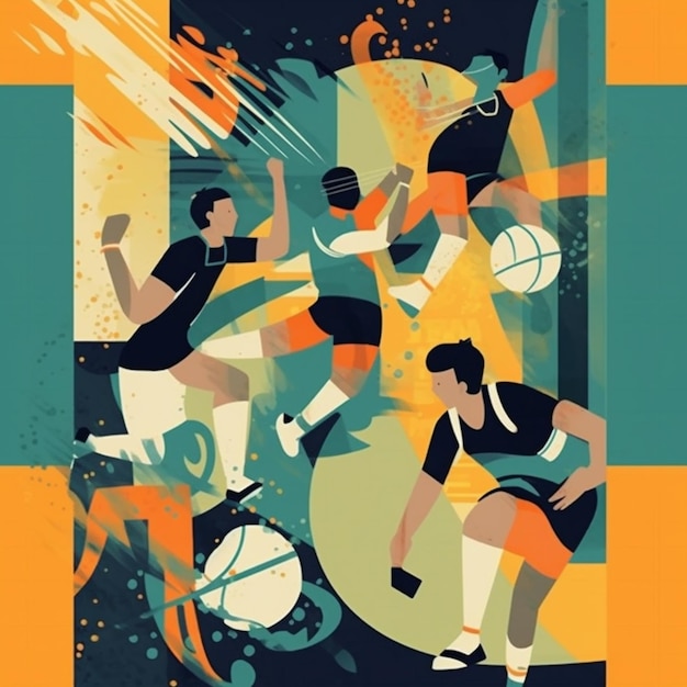 Illustrazione di un gruppo di persone che giocano una partita di pallacanestro generativa ai