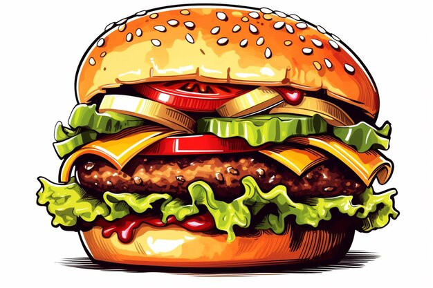 Illustrazione di un hamburger con formaggio ai generativo