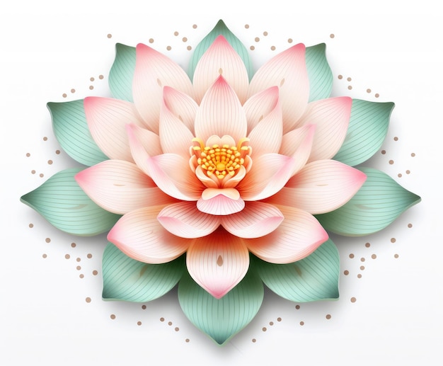 Illustrazione di un'immagine di un fiore di loto in rosa e verde ispirata a paesaggi sereni e pacifici e alla meditazione IA generativa