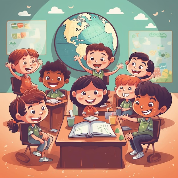 Illustrazione di un insegnante che aiuta i giovani studenti
