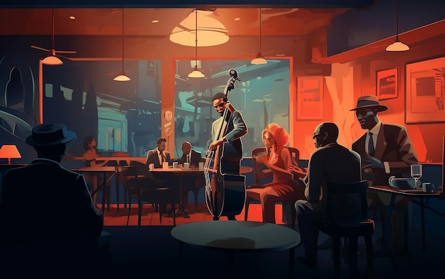 Illustrazione di un'intelligenza artificiale generativa di un jazz club vintage