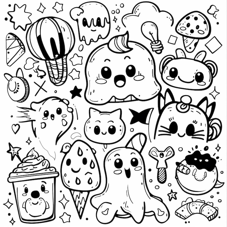Foto illustrazione di un libro da colorare kawaii disegnato a mano
