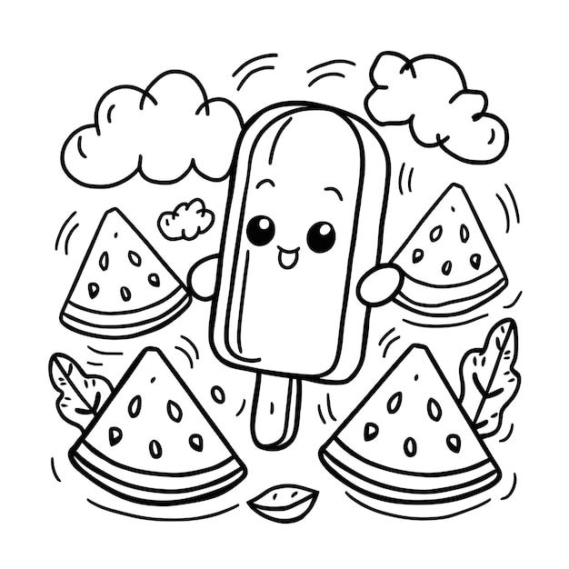 Illustrazione di un libro di colorazione alimentare kawaii disegnato a mano per bambini