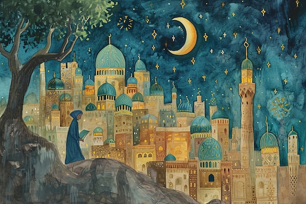 illustrazione di un libro per bambini di gouache moschea islamica