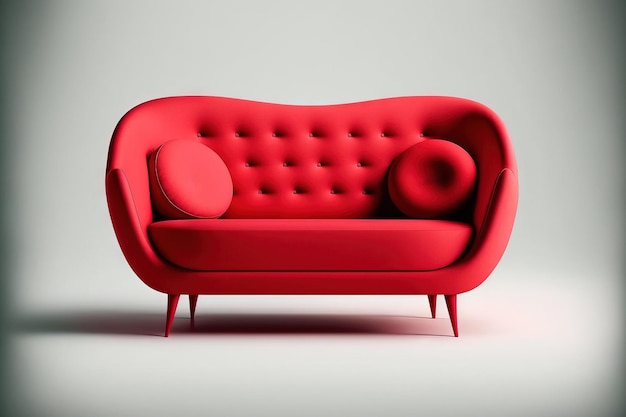 Illustrazione di un morbido divano rosso in un ambiente studio con uno sfondo bianco