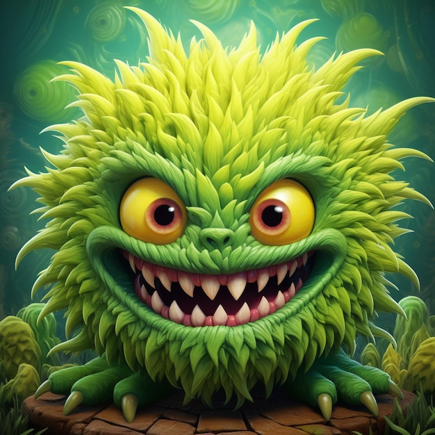 illustrazione di un mostro verde con grandi occhi e un grande sorriso generativo ai