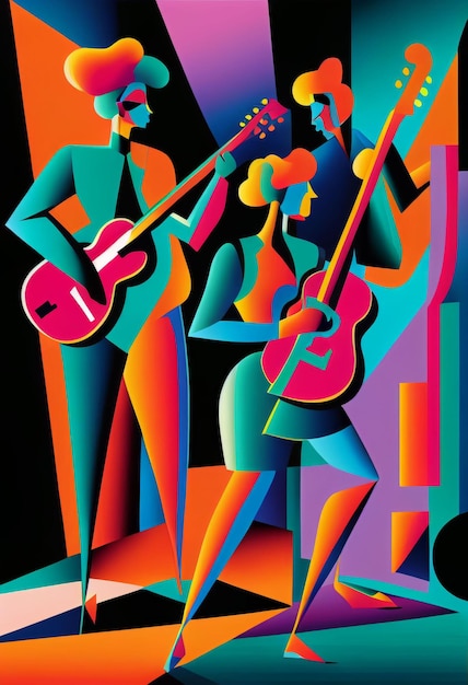 Illustrazione di un musicista astratto che suona musica su un grande concerto Creato con la tecnologia generativa AI