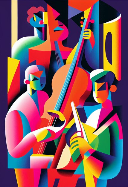 Illustrazione di un musicista astratto che suona musica su un grande concerto Creato con la tecnologia generativa AI