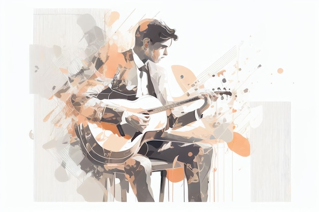 Illustrazione di un musicista che suona la chitarra e canta sul palco Creato con la tecnologia Generative AI