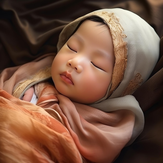 illustrazione di un neonato cinese a faccia intera sdraiato con gli occhi