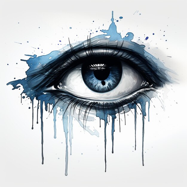 Illustrazione di un occhio lacrimoso il foco principale dell'immagine ritrae un profondo senso di tristezza e vul