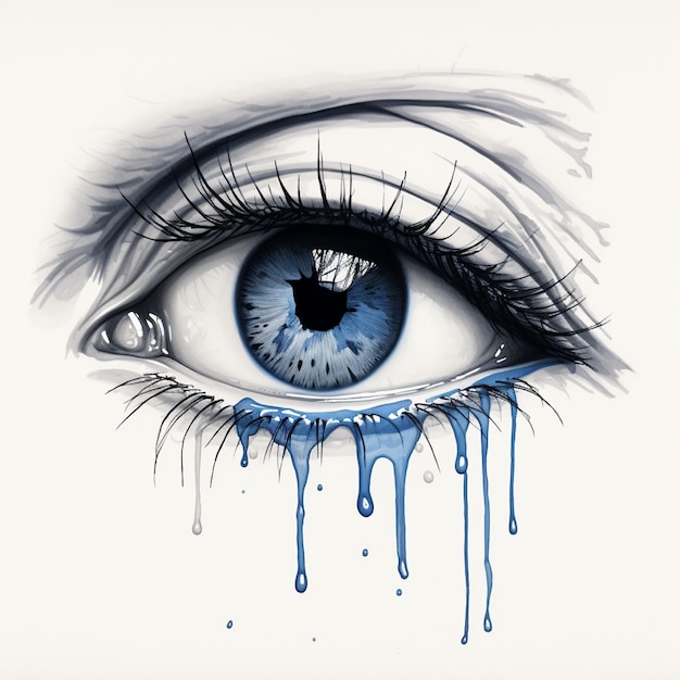 Illustrazione di un occhio lacrimoso l'obiettivo principale dell'immagine ritrae un profondo senso di tristezza e vul