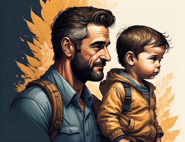 Illustrazione di un padre e un bambino in una felice festa del papà con l'IA generativa