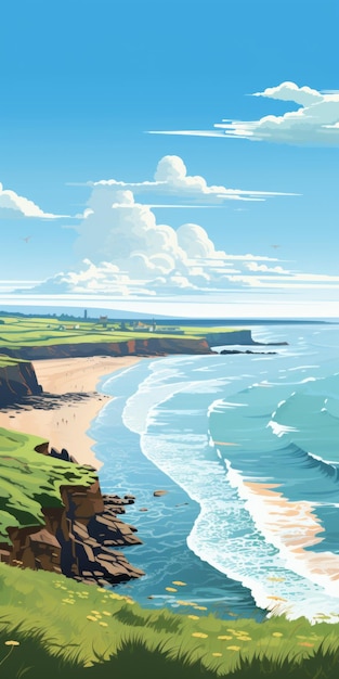 Illustrazione di un paesaggio costiero mozzafiato di Bude Cornwall