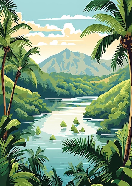 illustrazione di un paesaggio naturale in Costa Rica