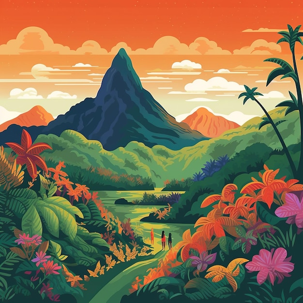 illustrazione di un paesaggio naturale in Costa Rica