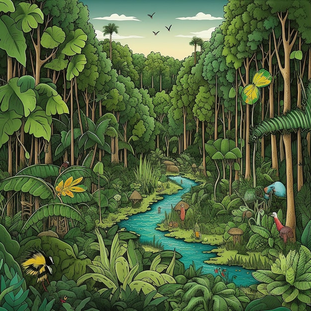 illustrazione di un paesaggio naturale in Costa Rica