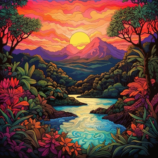 illustrazione di un paesaggio naturale in Costa Rica