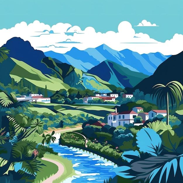 illustrazione di un paesaggio naturale in Costa Rica