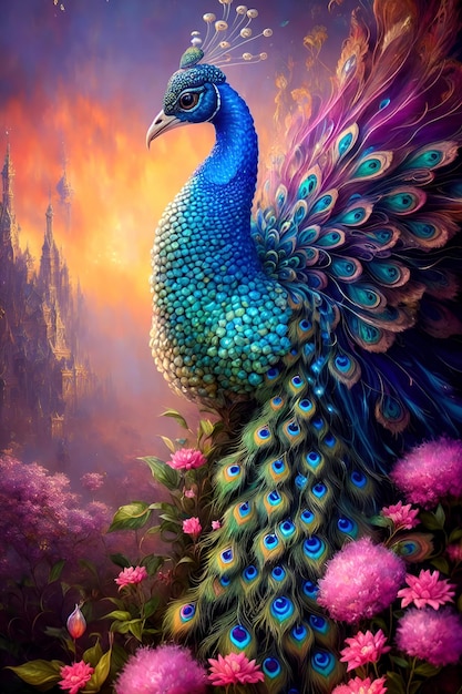 illustrazione di un pavone di fantasia I pavoni sono gli uccelli più belli del mondo