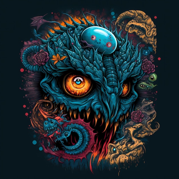 Illustrazione di un personaggio Monster per il design della maglietta, il design dei cartoni animati