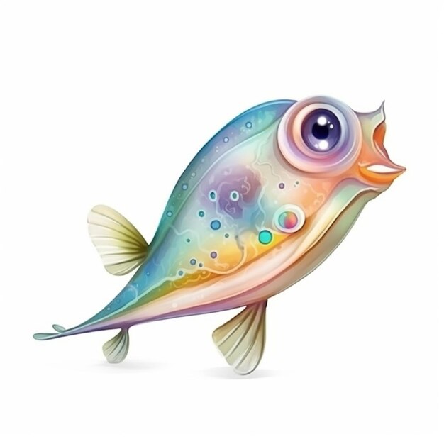 Illustrazione di un pesce colorato con occhi grandi e bolle generative ai