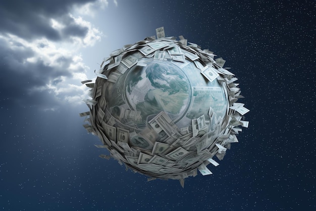 Illustrazione di un pianeta formato da un dollaro