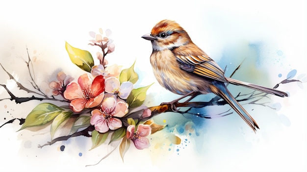 illustrazione di un piccolo passero colorato con colori brillanti inclinato