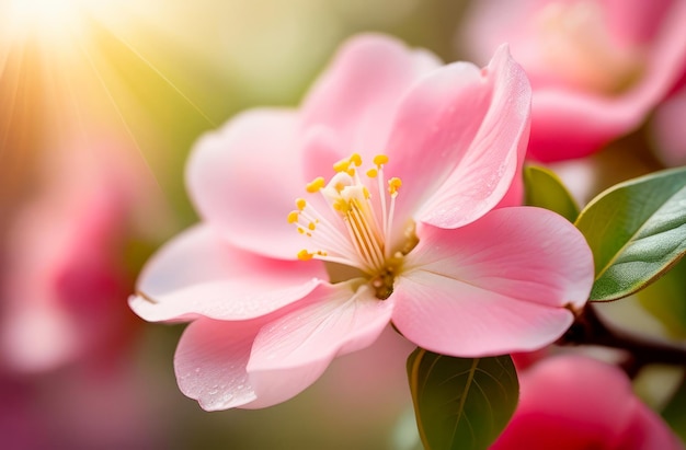 Illustrazione di un primo piano di un fiore di quince in primavera ai generato