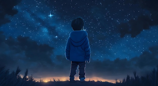 illustrazione di un ragazzo che guarda il cielo stellato notturno sfondo del cielo nottur no AI Generative